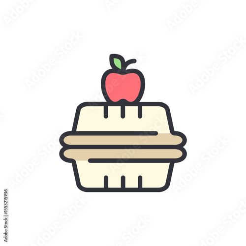 Stylized Icon Depicting a School Lunchbox With a Red Apple On Top