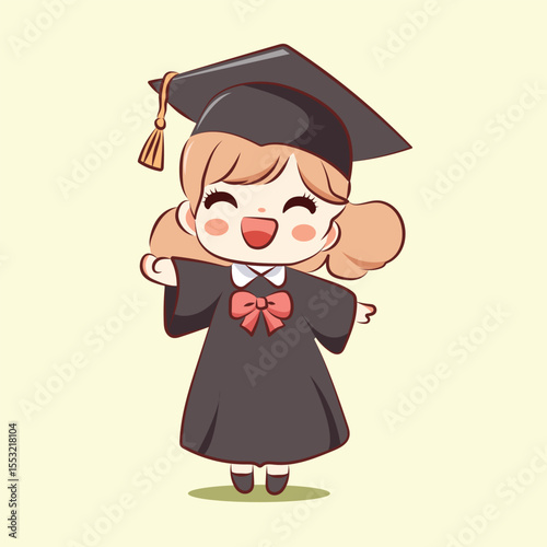 handrawn kid girl children in graduation  character illustration