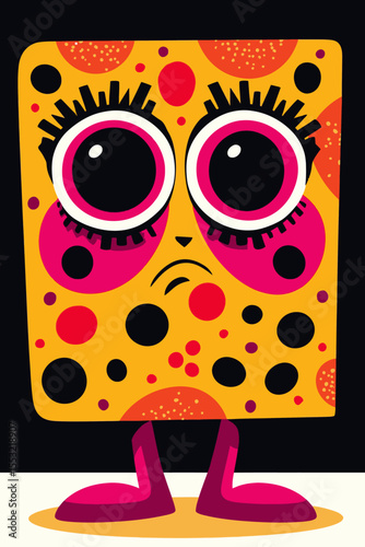 Colorful Cartoon Sponge Character with Large Eyes and Sad Expression