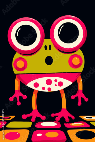 Colorful Cartoon Frog with Big Eyes on a Vibrant Background