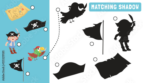 Find the correct shadow. Matching shadow game for children. Worksheet for kid. Educational printable worksheet