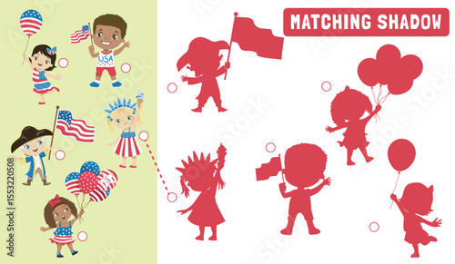 Find the correct shadow. Matching shadow game for children. Worksheet for kid. Educational printable worksheet
