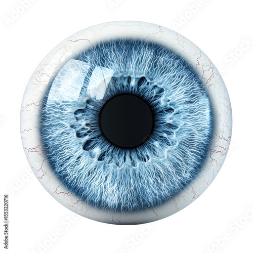 Intense Blue Eye Close Up Detailed Iris Veins Pupil Sclera Anatomical Look on transparent background