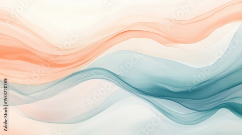 Soft flowing waves of peach and teal watercolor paint creating an abstract background