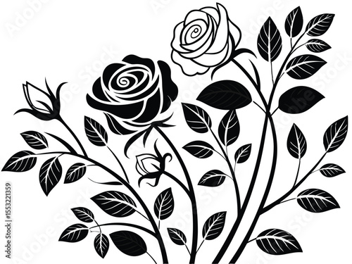 set of decorative rose with leaves flower vector