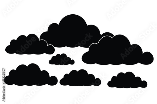 set of silhouettes of clouds