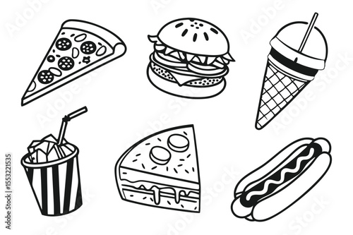 set of outline fast food drawings doodle-silhouet