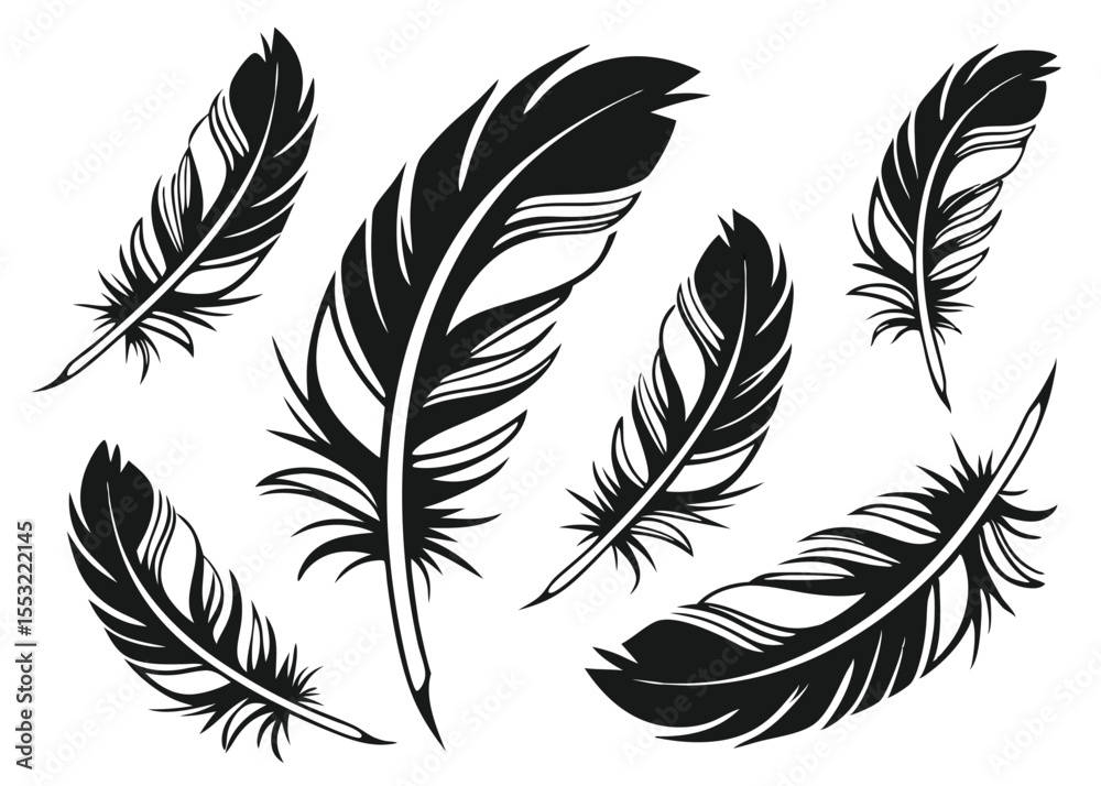 Obraz premium vector collection of black feather silhouettes