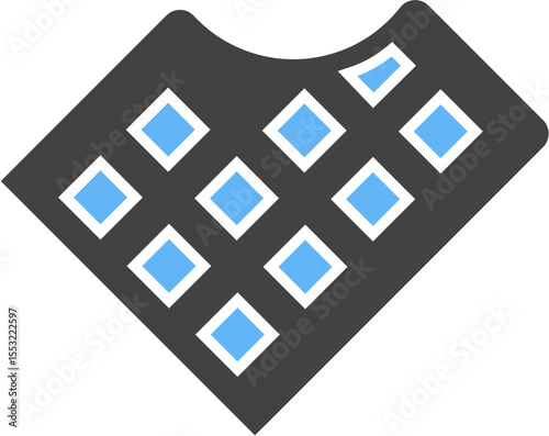 A dark gray diamond shape with a light blue patterned interior