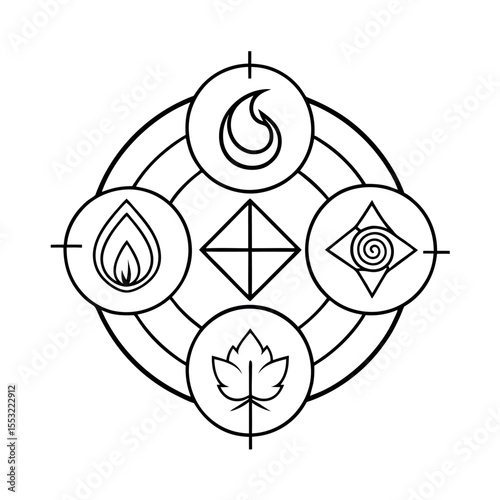 four elements outline icons white background