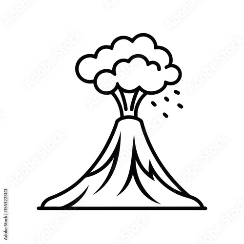 volcano line art eruption smoke white background