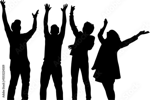 Silhouette of Friends Jumping with Joy
