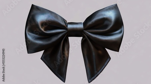 Elegant black satin bow with shiny smooth texture on a plain background