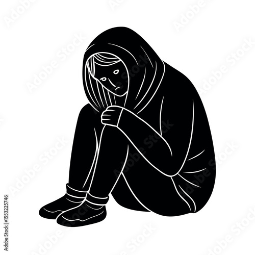 emotional face sad anxious line drawing