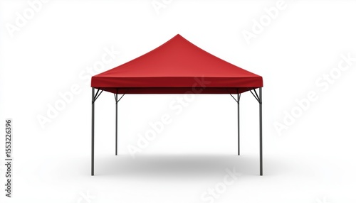 Red Rain Tent On White Background With Clipping Path, Perfect For Outdoor Events And Gatherings. Portable Pop-Up Gazebo For Protection.