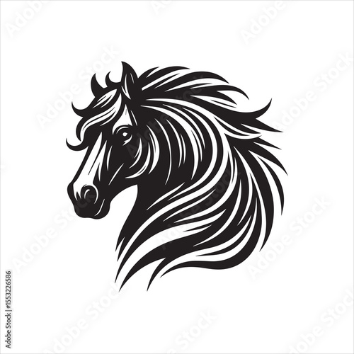 Black and white stylized horse head logo design.