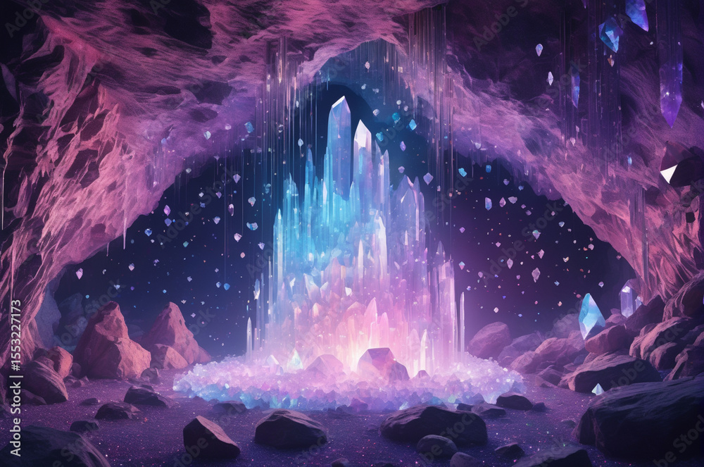 Fototapeta premium Enchanted Crystal Cave with Glowing Gem Formation. Generative AI.