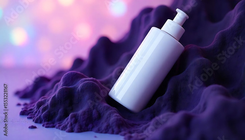 White Cosmetic Bottle on Abstract Colorful Foam