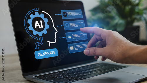 Artificial intelligence concept showing humanlike machine learning interface on laptop, depicting AI and machine learning in technology, along with automation and future.