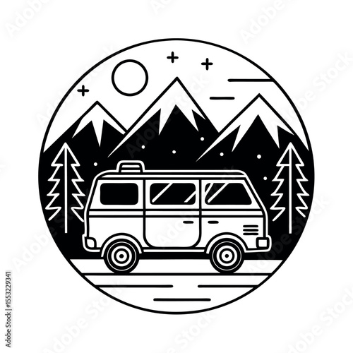 Van Life Adventure Drawing in Line Art