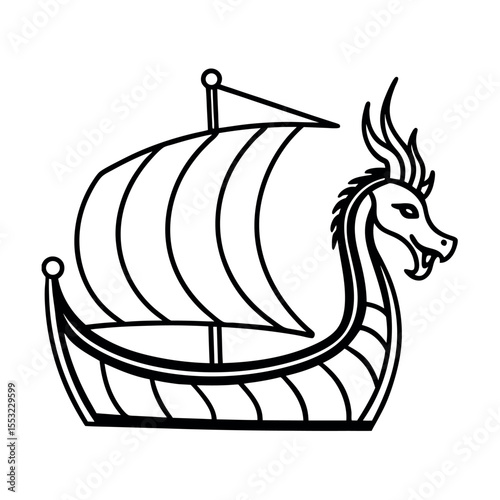 Dragon Head Viking Boat Silhouette