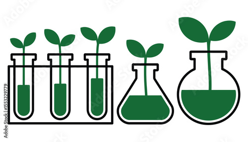 A green leaf flourishes within a glass test tube, symbolizing nature's growth nurtured by science in a laboratory environment