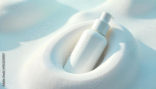 White Cosmetic Bottle on Abstract Colorful Foam