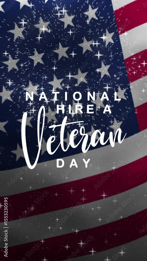 custom made wallpaper toronto digitalNational Hire a Veteran Day greeting animation, lettering text with waving USA flag background and fireworks splash, suitable for promotions, social media posts, websites and news letters.