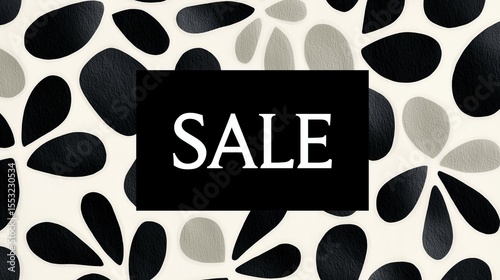 Bold Sale announcement with black abstract petals
