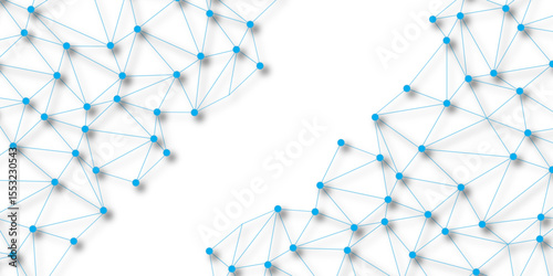 Technology abstract white digital background of connected dot with blue line .many squares and rectangle shapes .Internet connection network high digital technology with connecting points and dots 