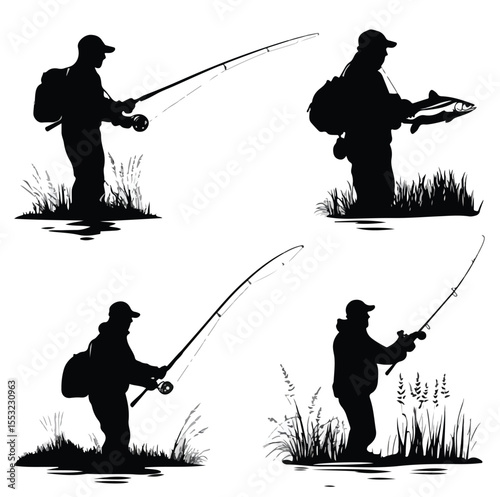 silhouette of a fisherman