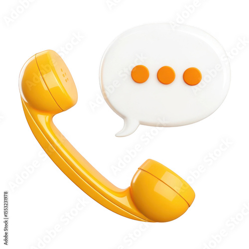 3d render of yellow retro phone with speech bubble isolated on transparent background