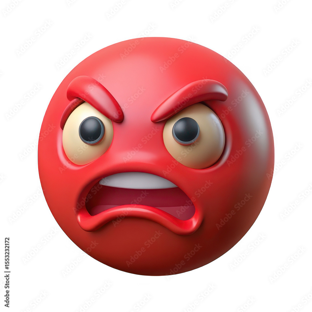 Fototapeta premium 3D Furious red emoji face expression on transparent background