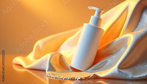 White Cosmetic Bottle on Abstract Colorful Foam