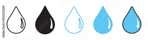 Water drop icon set. Raindrop, oil, tear icons. Drop, droplet, drip sign. Rain drip liquid logo , vector illustration .