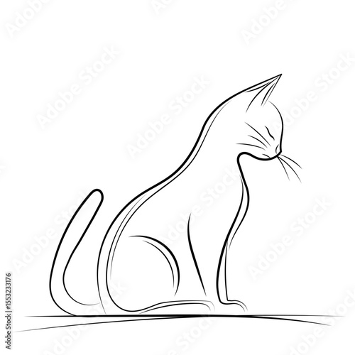 graceful cat line drawing, vector