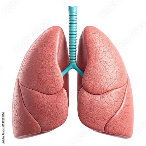 3d realistic human lungs anatomy model isolated on transparent background
