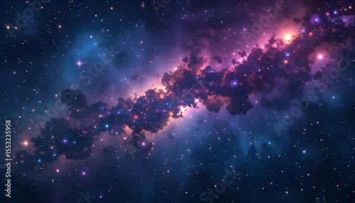 Realistic Cosmos Background with Stardust, Nebula, and Shining Stars in a Colorful Galaxy
