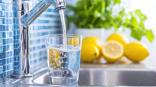 Sparkling water being poured into a glass.