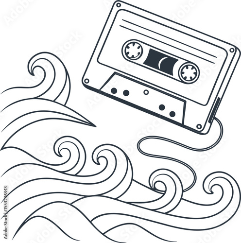 Retro audio cassette tape vector: an isolated, obsolete plastic object for music recording