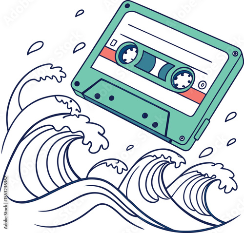Isolated vintage audio cassette tape with blank label for retro sound recording