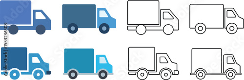 Collection of delivery trucks in different colors and outlines ready for various transportation needs.