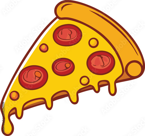 Cartoon Pizza Slice with Pepperoni and Melted Cheese Illustration