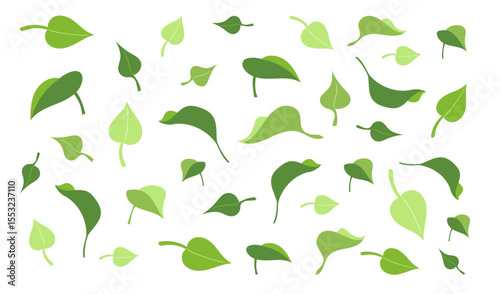 Hand drawn seamless pattern background with flat leaves of tea, basil, lemon, mint or lilac bush, Nature ecology abstract texture, vector green leaf for print, fabric, packaging design ,wallpaper 