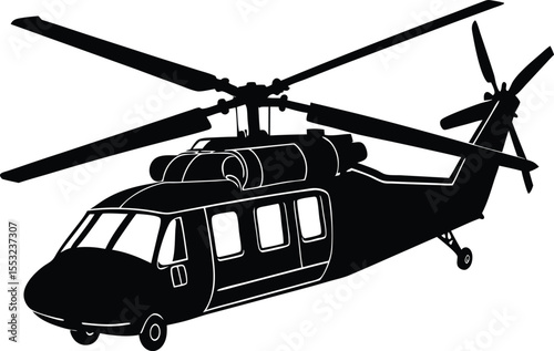 Flat Silhouette of Military Attack and War Helicopters – Vector Icon on Transparent Background