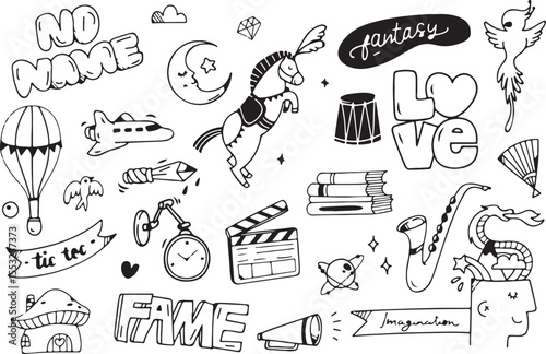 Artist Tools Doodle Vector Set, Hand Drawn Art Supplies Icons, Creative Drawing Illustration, Painting Elements Clipart, Studio Tools Sketch, Transparent Background