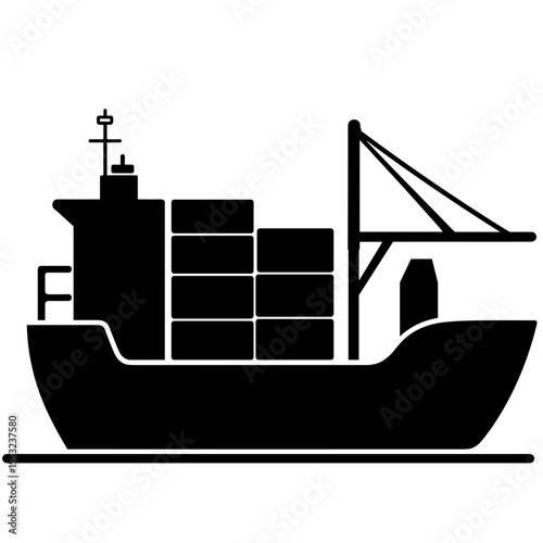 Silhouette of cargo ship with containers, maritime shipping logistics