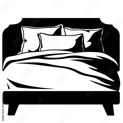 Silhouette of pillows on suite bed with copyspace, black and white luxury bedding