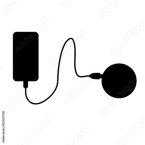 Silhouette of charging cable connected to smart speaker, technology energy concept