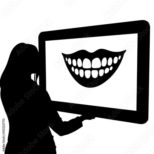 Silhouette of person examining dental options on a digital screen, smile makeover concept